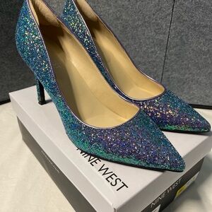 Nine West Etta Dark Purple Glitter Pumps Heels Party Stiletto Size 8.5